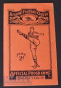 1938/39 Arsenal v Bristol City football programme 17 September London Combination match. Good.