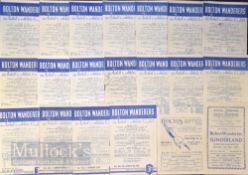Collection of Bolton Wanderers home football match programmes to include 1945/46 Sunderland 1947/