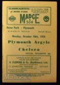 1954/55 Plymouth Argyle v Chelsea (Championship season) friendly match programme 18 October 1954.