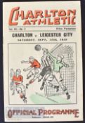 1938/39 Charlton Athletic v Leicester City Div. 1 football match programme. Good.