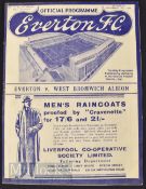 1936/37 Everton v West Bromwich Albion Div. 1 match programme 7 November; slight crease, overall