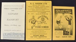 1952/53 Headington Utd v Wycombe Wanderers FAC match programmes 25 October 1952, Headington