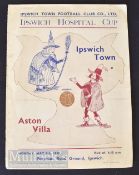 1938/39 Ipswich Town v Aston Villa 8 May 1939 football programme, large issue, Ipswich Hospital