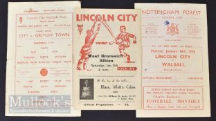 Selection of Lincoln City football match programmes to include 1948/49 West Bromwich Albion (FAC)
