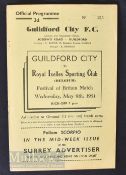 1951 Festival of Britain Guildford City v Royal Ixelles Sporting Club match programme 9 May; Very