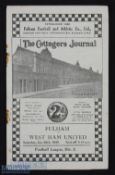 1934/35 Fulham v West Ham United Div 2 match programme 26 January; slight crease, heavy rust to