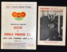 1966/67 European Cup s/f match programme Celtic v Dukla Prague 12 April; pin hole tiny tear with