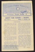 1939/40 War abandoned season Queens Park Rangers v Reading match programme League South 1st