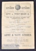1937/38 York City v West Bromwich Albion FA Cup match programme 22 January; slight creases,