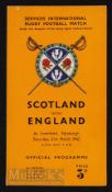 1942 Rare Wartime Rugby Programme, Scotland v England: Sticking to the orange pattern but 4pp from