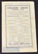 1937/38 Golders Green public trial game Hoops v Greens football programme 21 August Athenian League.