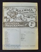 1945/46 Millwall v Portsmouth war league south football programme 25 August 1945 at The Den. Good.