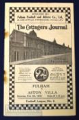 Pre-war 1937/38 Fulham v Aston Villa Div. 2 match programme 5 February, rust marks, no staple.