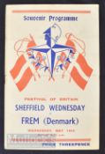 1951 Festival of Britain Sheffield Wednesday v FREM football programme16 May fold, score to team