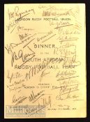 Very Rare 1931 Multi-Signed London v South African Springboks Rugby Dinner Menu: An astonishing