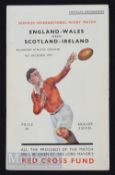 1939 Rare and Famous Wartime Four Nations Rugby Programme: Hugely desirable E/W v S/I Red Cross