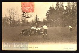 Scarce Early French Rugby Action Postcard: Postally used with stamp present, 1906 photo postcard