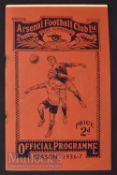 1936/37 Arsenal v Sheffield Wednesday match programme Div 1, 10 October; heavy rust marks, no