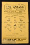 1944/45 War League Cup match programme Wolverhampton Wanderers v Chester 20 January 1945. Fold,