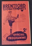 1938/39 Brentford v Portsmouth football programme, Wednesday 22 February Div 1 match; slight crease,