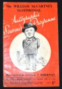 1948/49 Hibernian v Manchester Utd home football programme for the William McCartney Testimonial