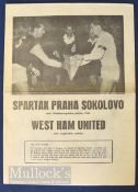 1964/65 European Cup Winners Cup Sparta Prague v West Ham Utd 2nd round football match; 4 page b&w
