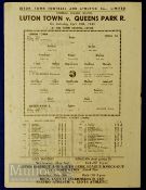 1944/45 Luton Town v Queens Park Rangers War League South football match programme 28 April,