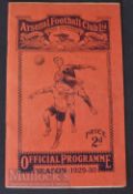 1929/30 Arsenal v Burnley football programme 14 September, Division 1 match; slight fold, team