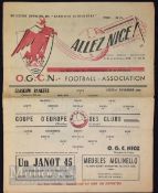 Scarce European Cup match programme OGC Nice v Rangers second leg 1st November; fair condition no