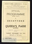 1955 London Challenge Cup Final Brentford v Queens Park Rangers football programme 15 November