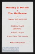 Scarce 1961 Muffinmen v Dorking Rugby Programme: Interesting for the quality of the side turning out