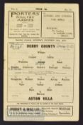 1932/33 Derby County v Aston Villa match programme Div 1, 24 December; neat writing to cover, slight