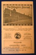 Pre-war 1929/1930 Fulham v Coventry City Div. 3 (S) match programme 2 November, slight crease, o/