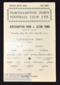1941/42 War League Northampton Town v Luton Town football programme 9 May single sheet. Fold, kept