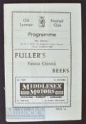 1938/39 Old Lyonian FC v Highgate football programme Southern amateur league 18 February match