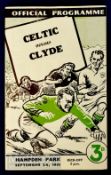 1951/52 Glasgow Cup Final Celtic v Clyde football programme at Hampden Park 24 September. Good.
