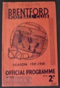 1937/38 Brentford v Fulham football programme 8 January FAC match. Name on cover, o/wise good.