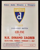 1966/67 European Cup match programme Celtic v Dinamo Zagreb 7 February; Good.