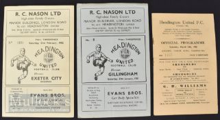 Selection of Headington Utd home football programmes to include 1949/50 Tonbridge (Southern League);