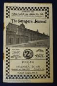 Pre-war 1937/38 Fulham v Swansea Town Div. 2 match programme 22 January, rusty staples, slight loose