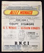1961/62 European Cup AS Monaco v Rangers match programme 5 September; fold, edge creases, overall