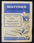 1949/50 FAC football match programme Watford v Manchester United at Vicarage Road. Crease, edge