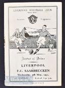 Signed 1951 Festival of Britain Liverpool v Saarbrucken match programme 9 May, photos of both