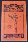 1938/39 Arsenal v Southampton football programme 10 December London Combination match. Fair
