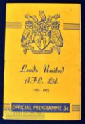 1951/52 Leeds Utd v Hapoel friendly match programme 3 October. Slight crease, team changes.
