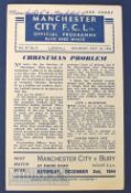 1944/45 Manchester City v Manchester Utd War League North match programme 25 November, 4 pager,