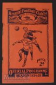 1934/35 Arsenal v Sheffield Wednesday football programme Division 1, 2 February. Heavy rust marks,