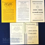 Selection of Leeds Utd home friendly match programmes to include 1954 ‘Star Lights’ (Swift, Shankly,