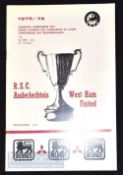1975/76 European Cup Winners Cup Final match programme RSC Anderlecht v West Ham Utd 5 May at the