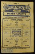 1933/34 Sheffield Wednesday v Derby County Div. 1 football match programme 14 October, marks, slight